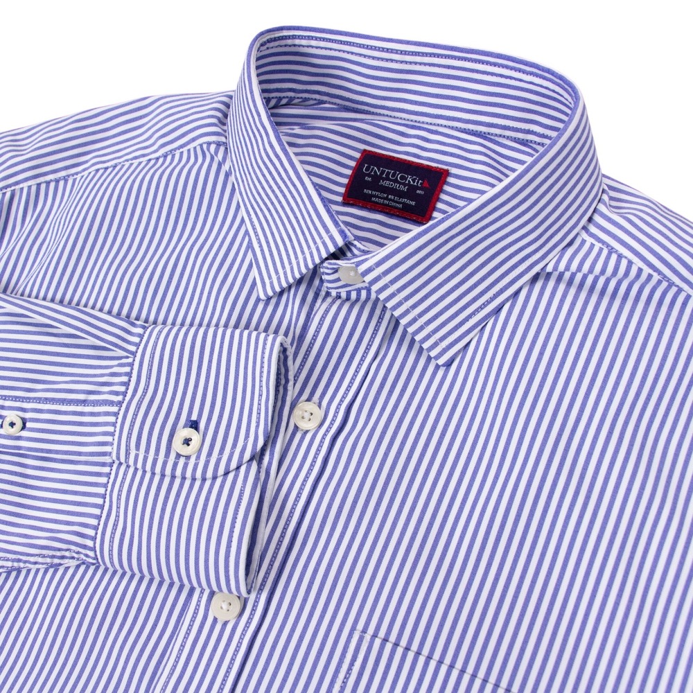 UNTUCKit Mens M Blue White Striped Performance LS Button Down Shirt
